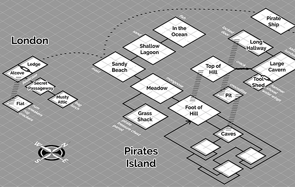 Close-up on part of a map of the 1978 game Pirate Adventure from the book.